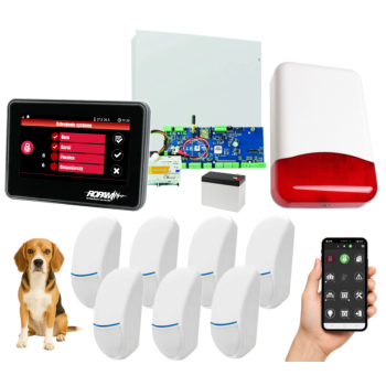 SYSTEM ALARMOWY ROPAM Neo-IP-64 z 7 CZUJKAMI Bingo Plus (Pet 15kg) + PANEL DOTYKOWY TPR-4B-P i SYRENA TI700