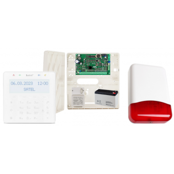 ZESTAW ALARMOWY SATEL INTEGRA 32 + INT-KSG2R-W + OPU-4P + AWT150 + AKUMULATOR 7Ah + SYRENA TI700