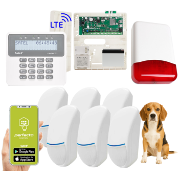 ZESTAW ALARMOWY SATEL PERFECTA 16 LTE SET + 6 CZUJEK BINGO Plus 15kg + PRF-LCD + TI700