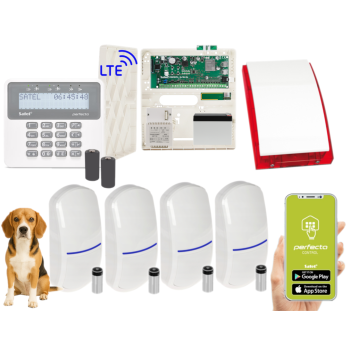 ZESTAW ALARMOWY SATEL PERFECTA 16 LTE + PERFECTA-RF + 4x MPD-310 PET 20kg PANEL LCD SYRENA SP-4001R