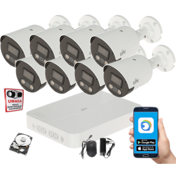 ZESTAW MONITORINGU IP Uniview NVR301-08LS3-P8 + 8x IPC2124LE-ADF28KMC-WL 4MPX 2.8mm IR30 2TB