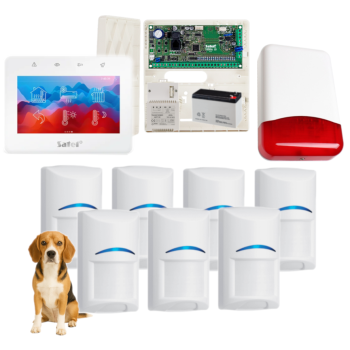 ZESTAW ALARMOWY SATEL VERSA 10 + PANEL DOTYKOWY INT-TSG2R-W + 7 CZUJEK BOSCH PET 20kg + SYRENA TI700