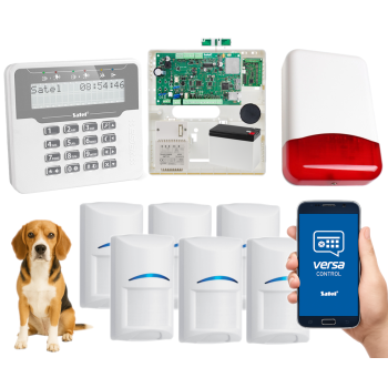 SYSTEM ALARMOWY SATEL VERSA Plus LTE LCDM-WH 6 CZUJEK BOSCH Pet 20kg SYRENA TI700