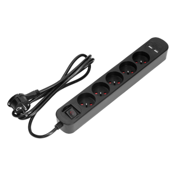 LISTWA PRZECIWPRZEPIĘCIOWA 5x2P+Z Virone PS-6/B/1,5M + 2xUSB PŁASKA WTYCZKA