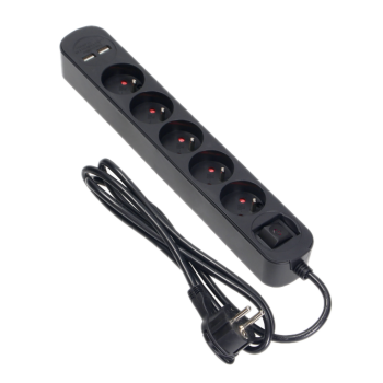 LISTWA PRZECIWPRZEPIĘCIOWA 5x2P+Z Virone PS-6/B/1,5M + 2xUSB PŁASKA WTYCZKA