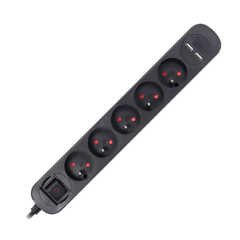 LISTWA PRZECIWPRZEPIĘCIOWA 5x2P+Z Virone PS-6/B/1,5M + 2xUSB PŁASKA WTYCZKA
