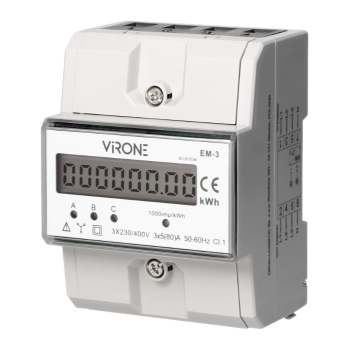 3-FAZOWY WSKAŹNIK ZUŻYCIA ENERGII VIRONE EM-3 80A DIN
