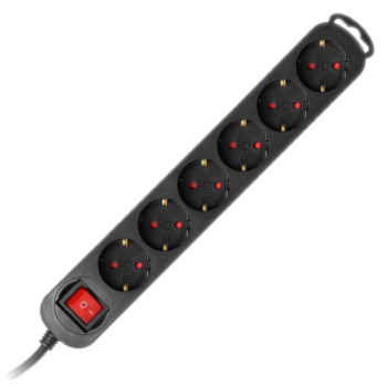 PRZEDŁUŻACZ 6x2P+Z Virone ES-1(GS)/B/3M 10A SCHUKO PŁASKA WTYCZKA