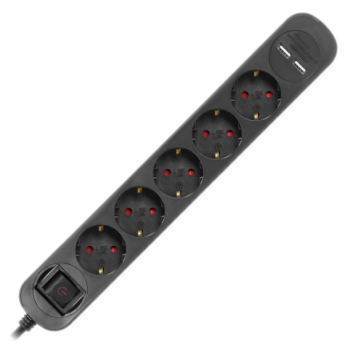 LISTWA PRZECIWPRZEPIĘCIOWA 5x2P+Z Virone PS-1(GS)/B/1,5M SCHUKO PŁASKA WTYCZKA