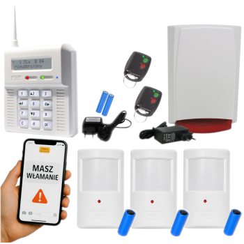 ZESTAW BEZPRZEWODOWY ELMES CB32GB + 3 CZUJKI PTX50 + 2 PILOTY DWB100HT + SYGNALIZATOR WSS GSM