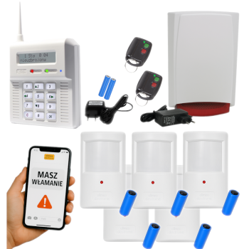 ZESTAW BEZPRZEWODOWY ELMES CB32GB + 5 CZUJEK PTX50 + 2 PILOTY DWB100HT + SYGNALIZATOR WSS GSM