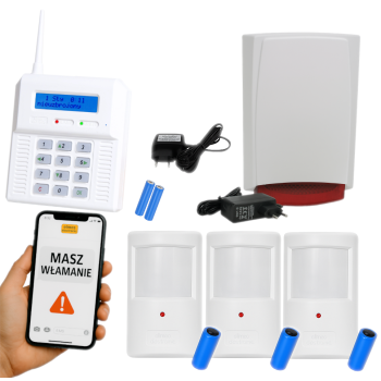 ZESTAW BEZPRZEWODOWY ELMES CB32GN + 3 CZUJKI PTX50 + SYGNALIZATOR WSS GSM