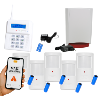 ZESTAW BEZPRZEWODOWY ELMES CB32GN + 5 CZUJEK PTX50 + SYGNALIZATOR WSS GSM