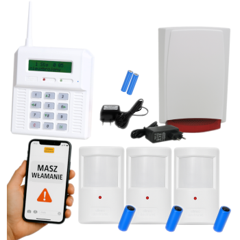 ZESTAW BEZPRZEWODOWY ELMES CB32GZ + 3 CZUJKI PTX50 + SYGNALIZATOR WSS GSM