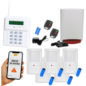 ZESTAW BEZPRZEWODOWY ELMES CB32GZ + 5 CZUJEK PTX50 + 2 PILOTY DWB100HT + SYGNALIZATOR WSS GSM
