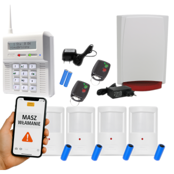 ZESTAW BEZPRZEWODOWY ELMES CB32GB + 4 CZUJKI PTX50 + 2 PILOTY DWB100HT + SYGNALIZATOR WSS GSM
