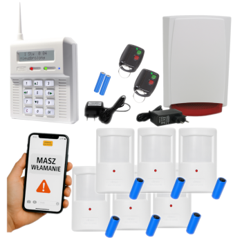 ZESTAW BEZPRZEWODOWY ELMES CB32GB + 6 CZUJEK PTX50 + 2 PILOTY DWB100HT + SYGNALIZATOR WSS GSM