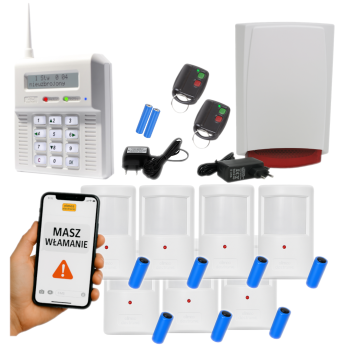 ZESTAW BEZPRZEWODOWY ELMES CB32GB + 7 CZUJEK PTX50 + 2 PILOTY DWB100HT + SYGNALIZATOR WSS GSM