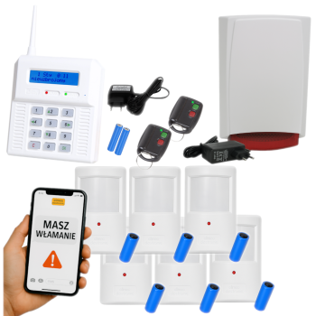 ZESTAW BEZPRZEWODOWY ELMES CB32GN + 6 CZUJEK PTX50 + PILOTY DWB100HT GSM
