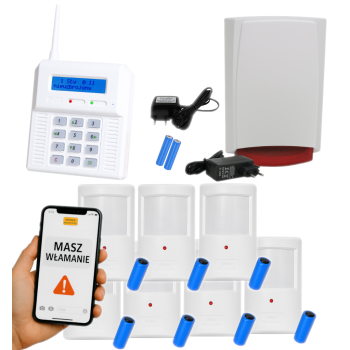 ZESTAW BEZPRZEWODOWY ELMES CB32GN + 7 CZUJEK PTX50 + SYGNALIZATOR WSS GSM