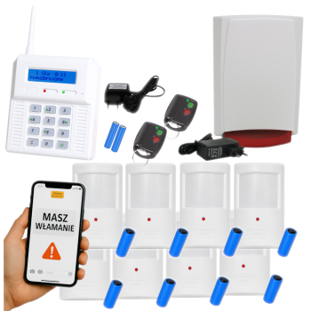 ZESTAW BEZPRZEWODOWY ELMES CB32GN + 8 CZUJEK PTX50 + PILOTY DWB100HT GSM