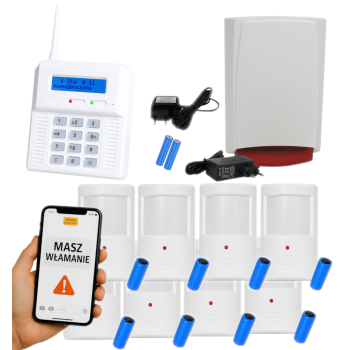 ZESTAW BEZPRZEWODOWY ELMES CB32GN + 8 CZUJEK PTX50 + SYGNALIZATOR WSS GSM