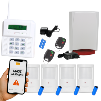 ZESTAW BEZPRZEWODOWY ELMES CB32GZ + 4 CZUJKI PTX50 + 2 PILOTY DWB100HT + SYGNALIZATOR WSS GSM