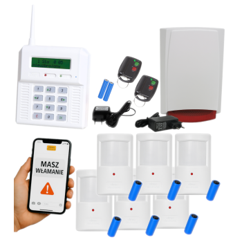 ZESTAW BEZPRZEWODOWY ELMES CB32GZ + 6 CZUJEK PTX50 + 2 PILOTY DWB100HT + SYGNALIZATOR WSS GSM
