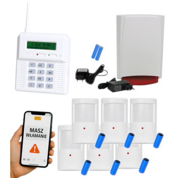 ZESTAW BEZPRZEWODOWY ELMES CB32GZ + 6 CZUJEK PTX50 + SYGNALIZATOR WSS GSM