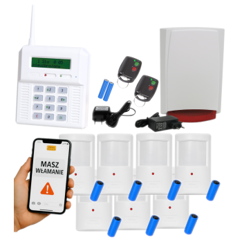ZESTAW BEZPRZEWODOWY ELMES CB32GZ + 7 CZUJEK PTX50 + 2 PILOTY DWB100HT + SYGNALIZATOR WSS GSM