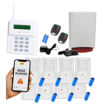ZESTAW BEZPRZEWODOWY ELMES CB32GZ + 8 CZUJEK PTX50 + 2 PILOTY DWB100HT + SYGNALIZATOR WSS GSM