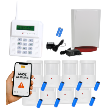 ZESTAW BEZPRZEWODOWY ELMES CB32GZ + 8 CZUJEK PTX50 + SYGNALIZATOR WSS GSM