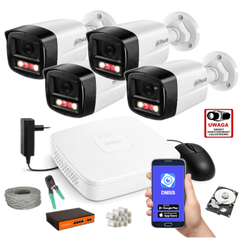 ZESTAW MONITORINGU IP Dahua 4MPx – 4 Kamery Tubowe, Dysk 1TB, PoE, Zdalny Dostęp, Akcesoria