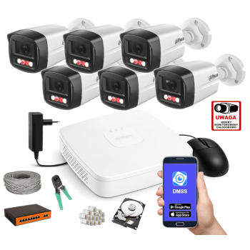 ZESTAW MONITORINGU IP Dahua 4MPx – 6 Kamer Tubowych, Dysk 1TB, PoE, Zdalny Dostęp, Akcesoria