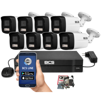ZESTAW MONITORINGU BCS 5Mpx - 8 Kamer Tubowych Białych, Obiektyw stały 2,8mm, Dysk 1TB, IR+LED, Zdalny dostęp