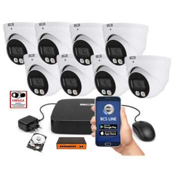 ZESTAW MONITORINGU IP BCS 4MPx – 8 Kamer Kopułkowych, Obiektyw stały, Dysk 1TB, Switch PoE, Zdalny Dostęp