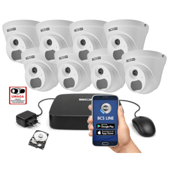 ZESTAW MONITORINGU IP BCS Basic 4MPx – 8 Kamer Kopułkowych, Dysk 1TB, PoE, Zdalny Dostęp