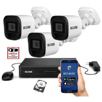 ZESTAW MONITORINGU IP BCS Basic 2MPx – 3 Kamery Tubowe, Dysk 1TB, PoE, Zdalny Dostęp