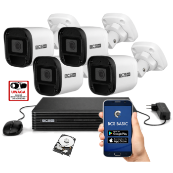 ZESTAW MONITORINGU IP BCS Basic 2MPx – 4 Kamery Tubowe, Dysk 1TB, PoE, Zdalny Dostęp