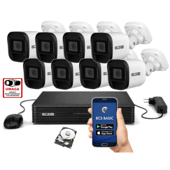 ZESTAW MONITORINGU IP BCS Basic 2MPx – 8 Kamer Tubowych, Dysk 1TB, PoE, Zdalny Dostęp