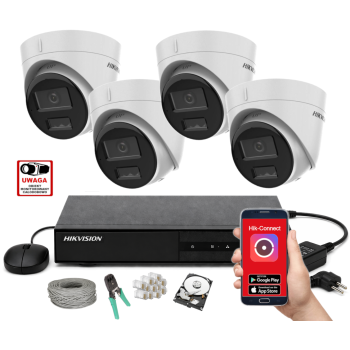 ZESTAW MONITORINGU IP HikVision 4MPx – 4 Kamery Kopułkowe, Dysk 1TB, PoE, Zdalny Dostęp, Akcesoria