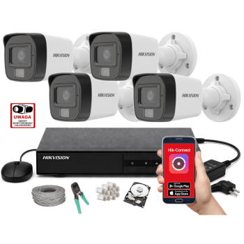 ZESTAW MONITORINGU IP HikVision 4MPx – 4 Kamery Tubowe, Dysk 1TB, PoE, Zdalny Dostęp, Akcesoria