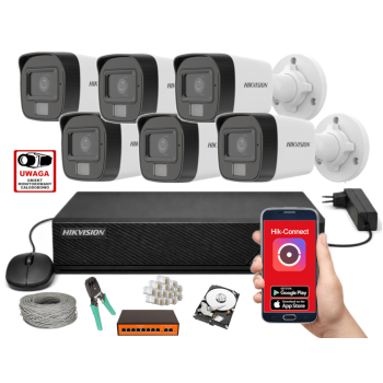 ZESTAW MONITORINGU IP HikVision 4MPx – 6 Kamer Tubowych, Dysk 1TB, PoE, Zdalny Dostęp, Akcesoria