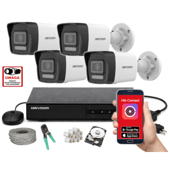 ZESTAW MONITORINGU IP HikVision 6MPx – 4 Kamery Tubowe, Dysk 1TB, PoE, Zdalny Dostęp, Akcesoria