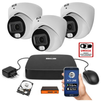 ZESTAW MONITORINGU IP BCS 4MPx – 3 Kamery Kopułkowe, Dysk 1TB, Switch PoE, Zdalny Dostęp