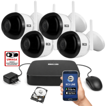 ZESTAW MONITORINGU IP BCS 4MPx – 4 Kamery Tubowe WiFi, Dysk 1TB, Zdalny Dostęp