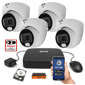 ZESTAW MONITORINGU IP BCS 4MPx – 4 Kamery Kopułkowe, Dysk 1TB, Switch PoE, Zdalny Dostęp
