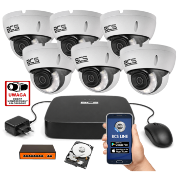 ZESTAW MONITORINGU IP 4MPx BCS – 6 Kamer Kopułkowych, Dysk 1TB, Switch PoE, Zdalny Dostęp