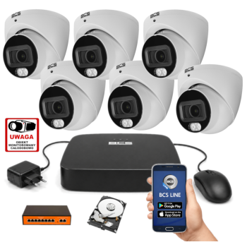 ZESTAW MONITORINGU IP BCS 4MPx – 6 Kamer Kopułkowych, Dysk 1TB, Switch PoE, Zdalny Dostęp