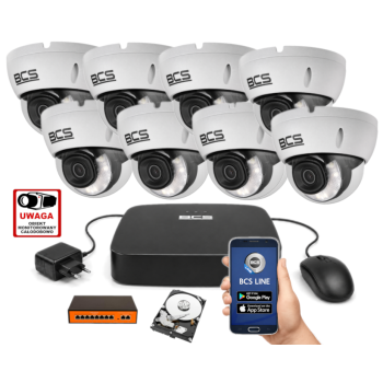 ZESTAW MONITORINGU IP 4MPx BCS – 8 Kamer Kopułkowych, Dysk 1TB, Switch PoE, Zdalny Dostęp
